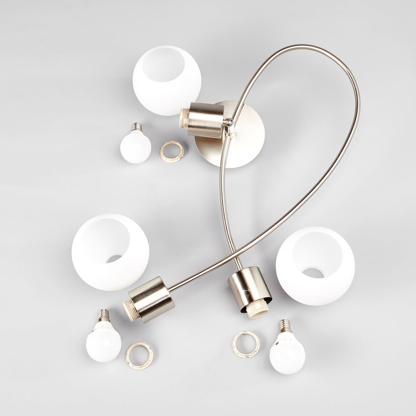 Plafonnier Lindby Elaina, 50 cm, à 3 lampes, nickel, verre, E14