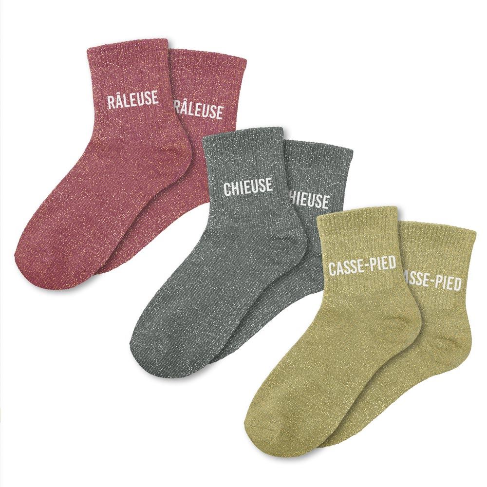 Coffret trio - Chaussettes à Paillettes - Râleuse - Chieuse - Casse Pied