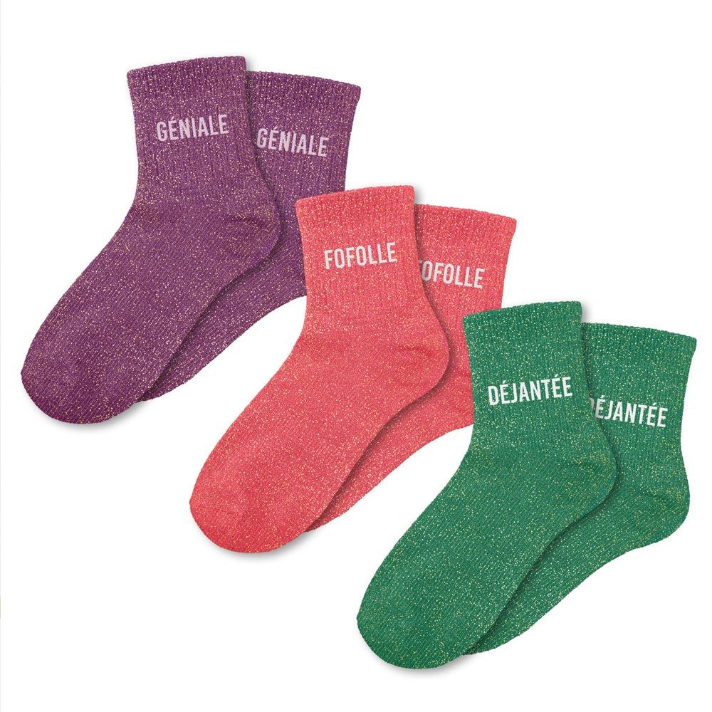 Coffret trio - Chaussettes à Paillettes - Géniale - Fofolle - Déjantée
