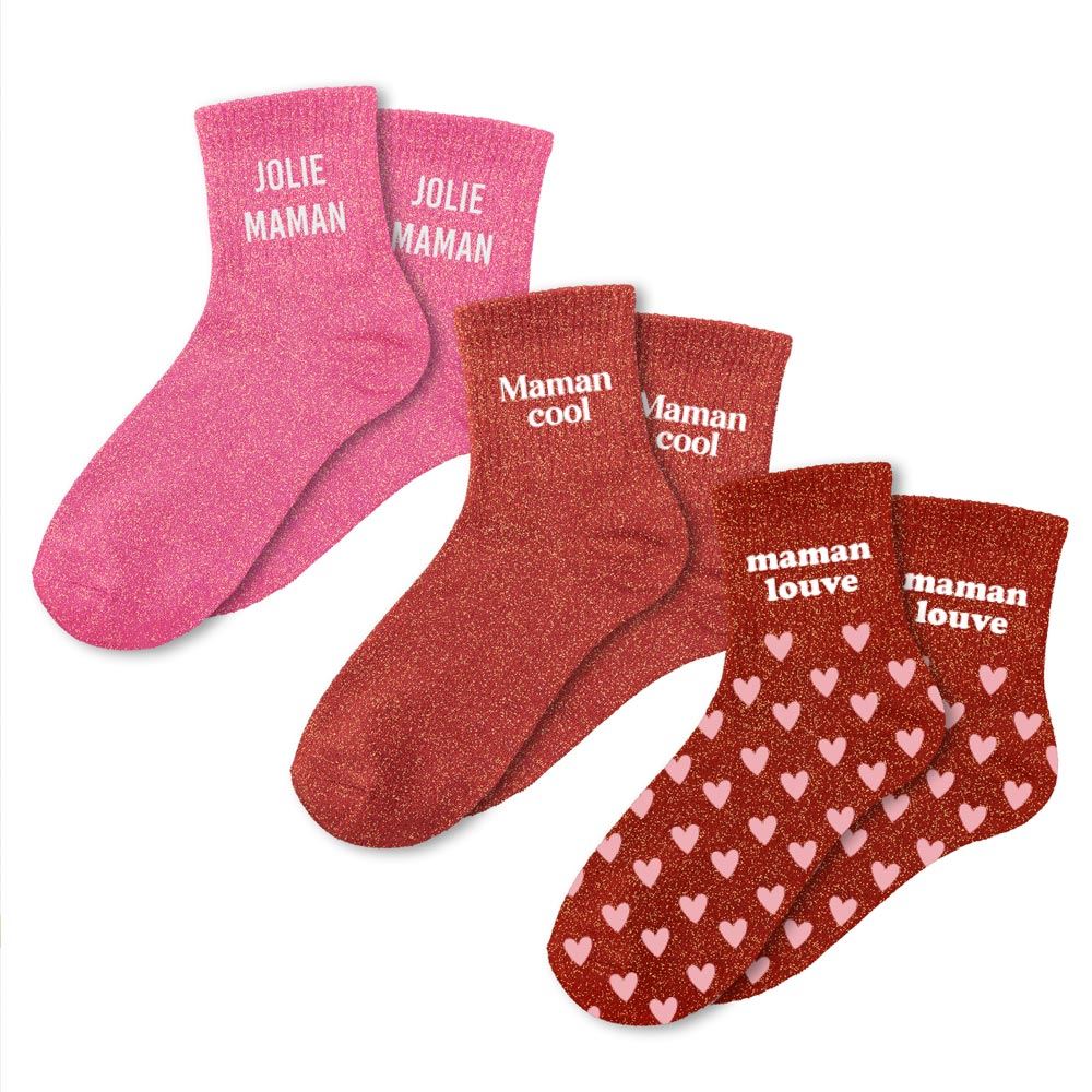 Coffret trio - Chaussettes à Paillettes - Jolie Maman - Maman Cool - Maman Louve