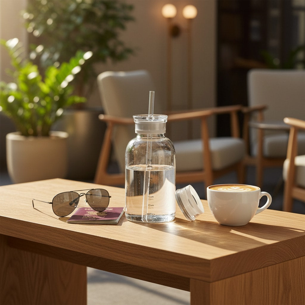 Bouteille D'eau en Verre avec Paille