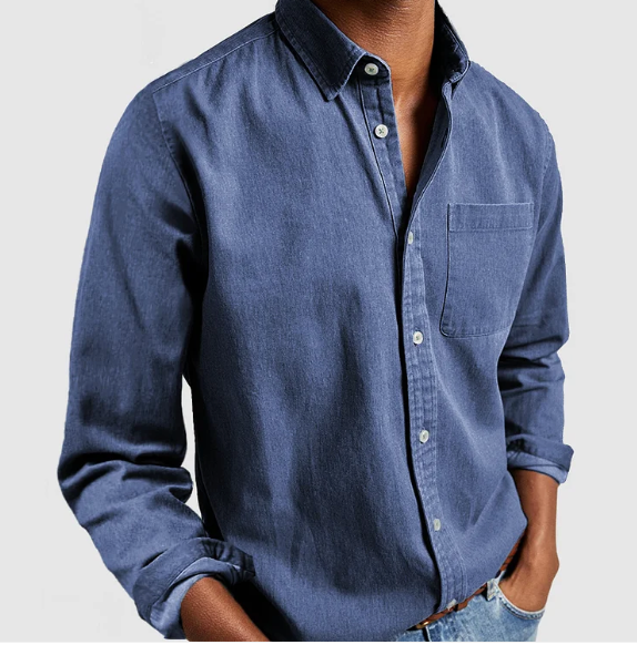 Chemise Homme décontracté denim doux premium – coloris Bleu