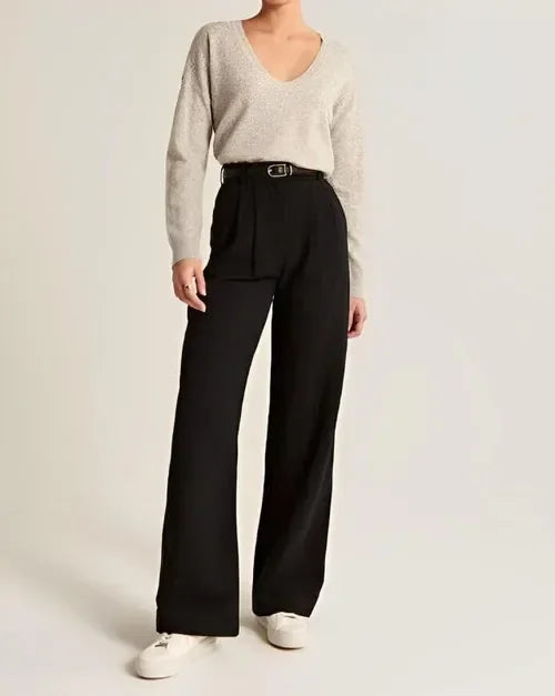 Pantalon Plissé Femme, taille haute, jambe large