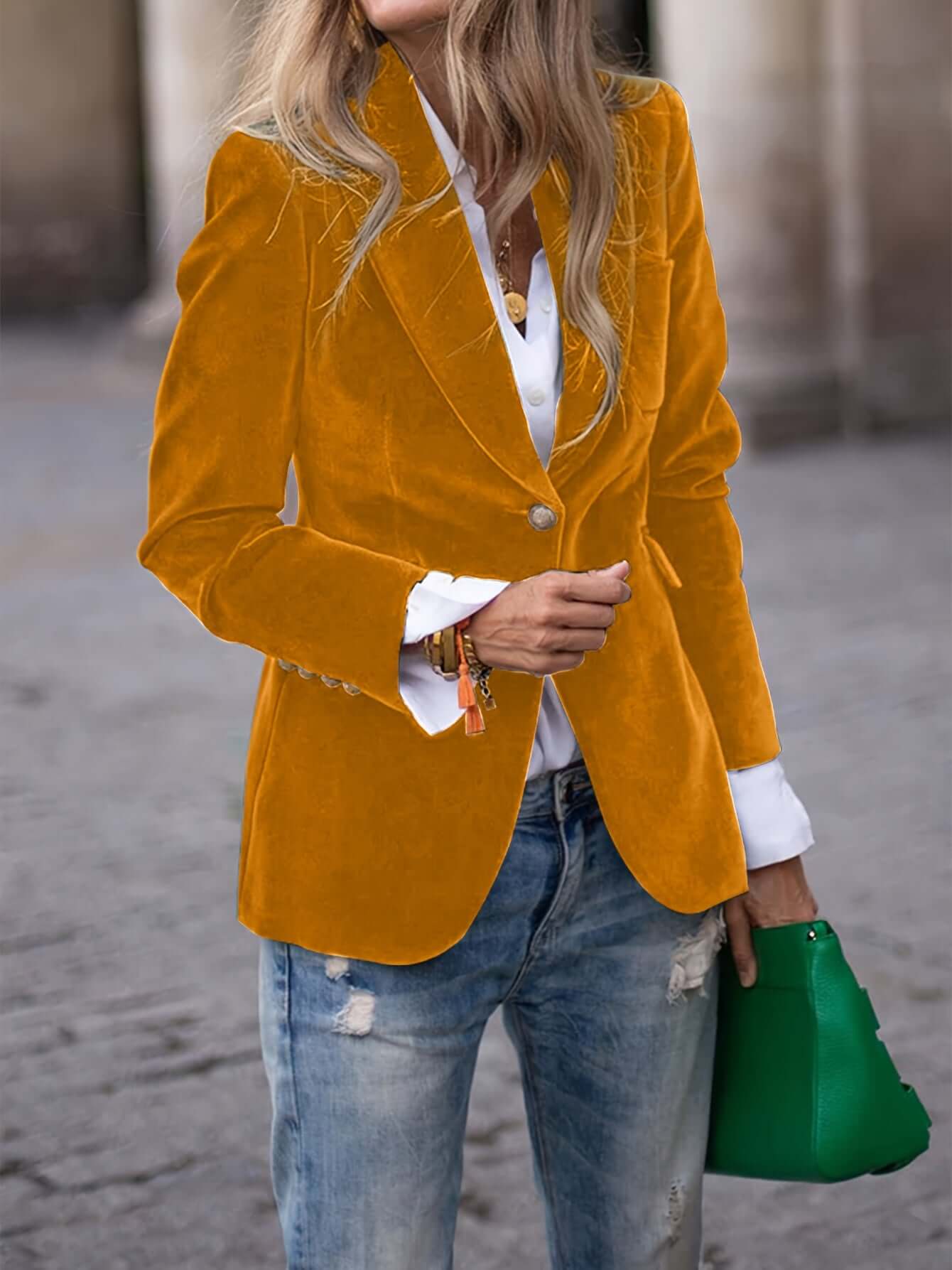 Blazer Vert Femme, boutons dorés