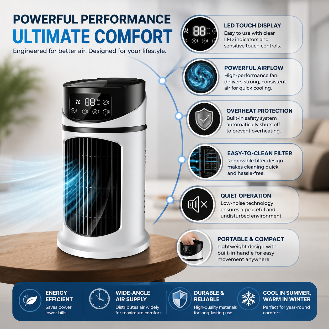 Rafraîchisseur d'Air Portable Performant Compact