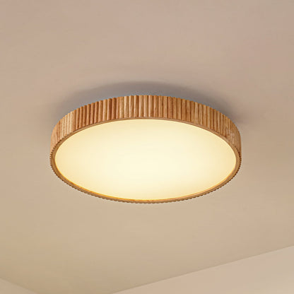 Plafonnier LED Lindby Velua Blanc Bois Clair CCT Ø 50 Cm