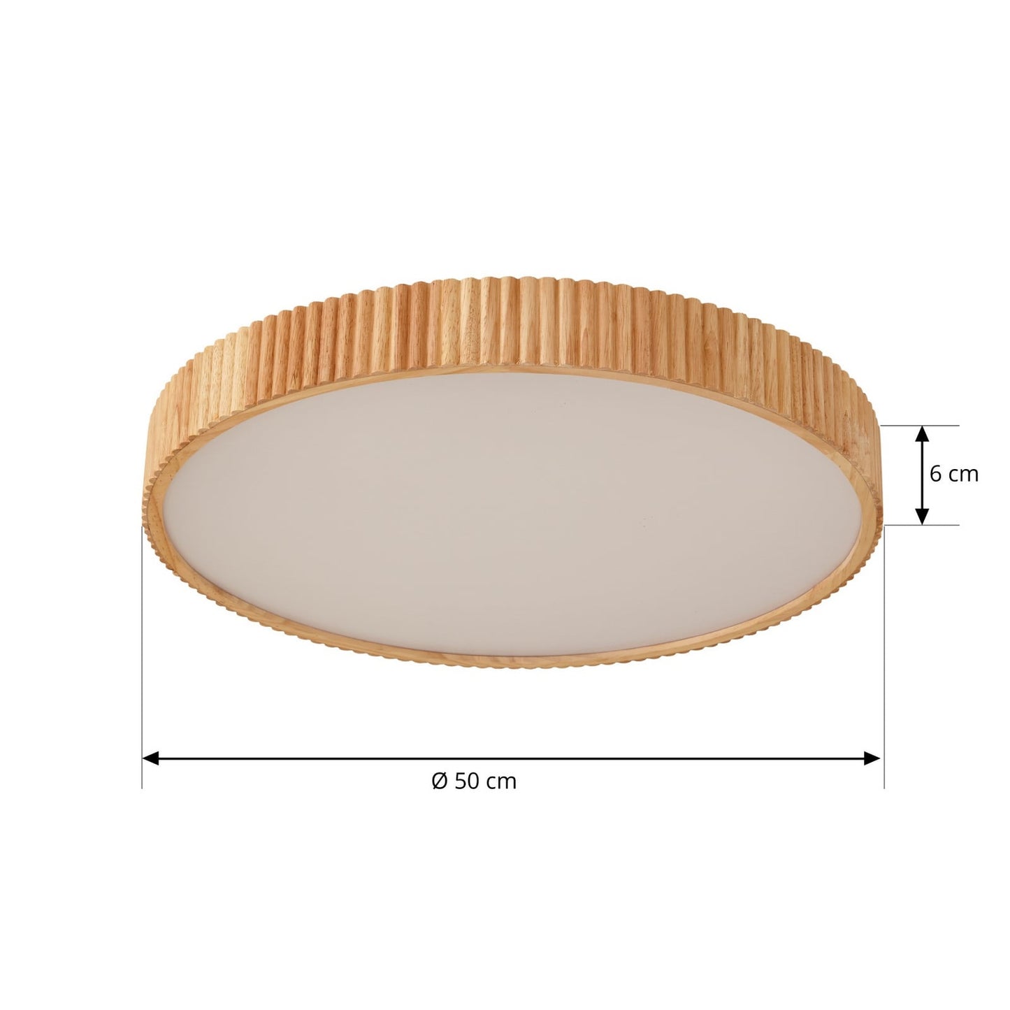 Plafonnier LED Lindby Velua, blanc/bois clair, CCT, Ø 50 cm