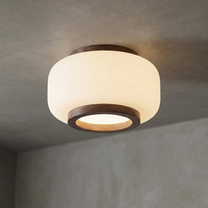 Plafonnier LED Quitani Shiro Ø 28 Cm Bois Verre CCT