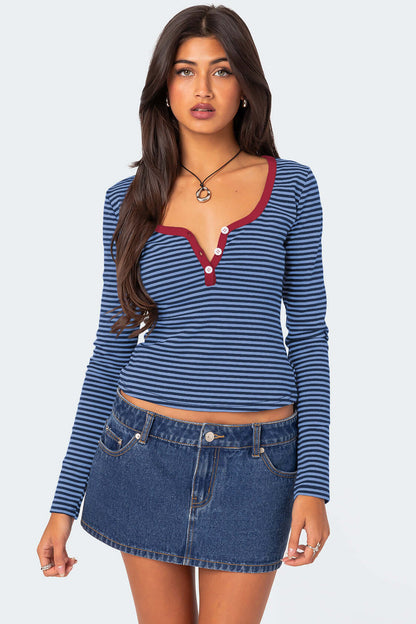 Haut Rayé Femme, col V