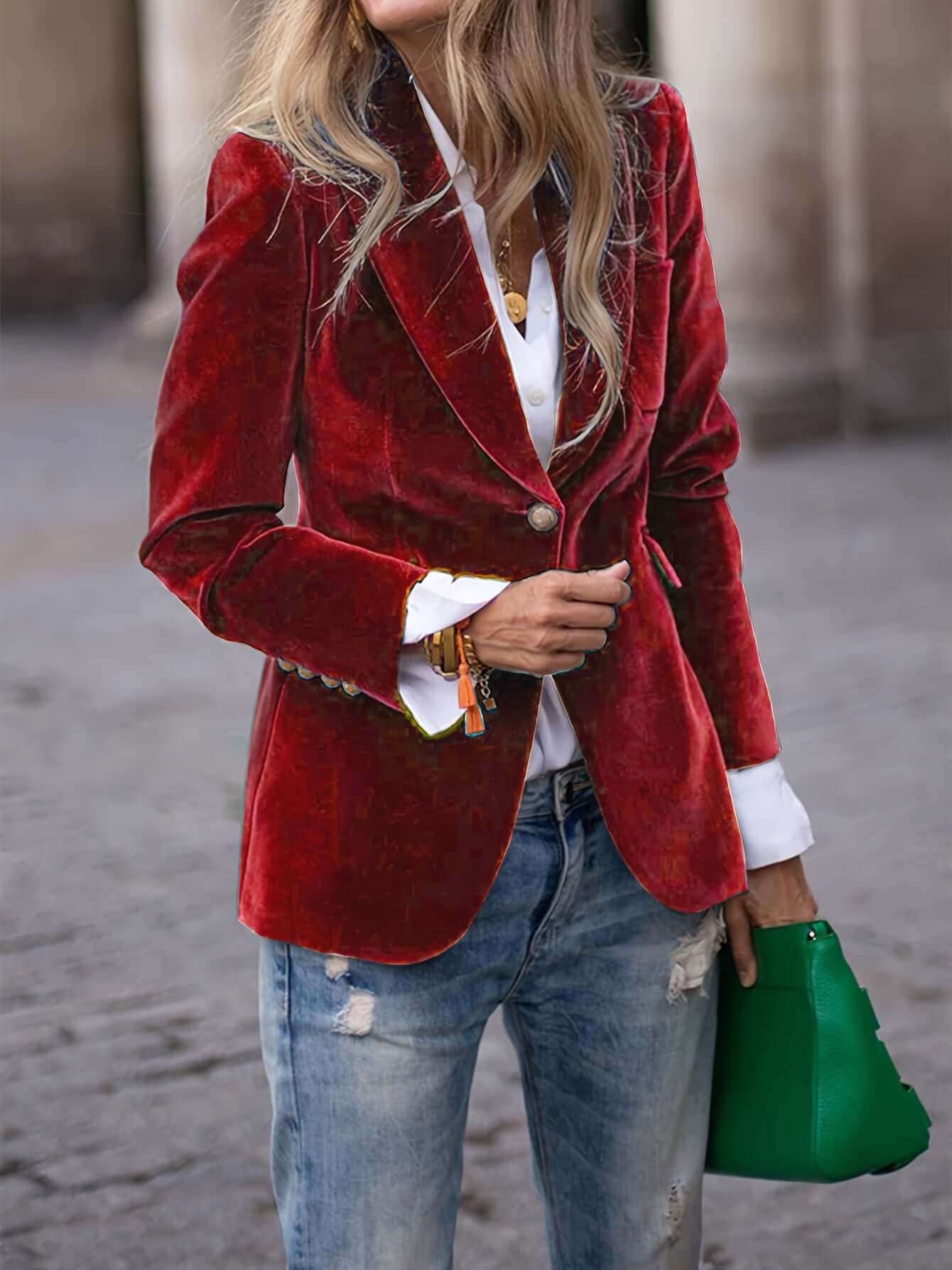Blazer Vert Femme, boutons dorés