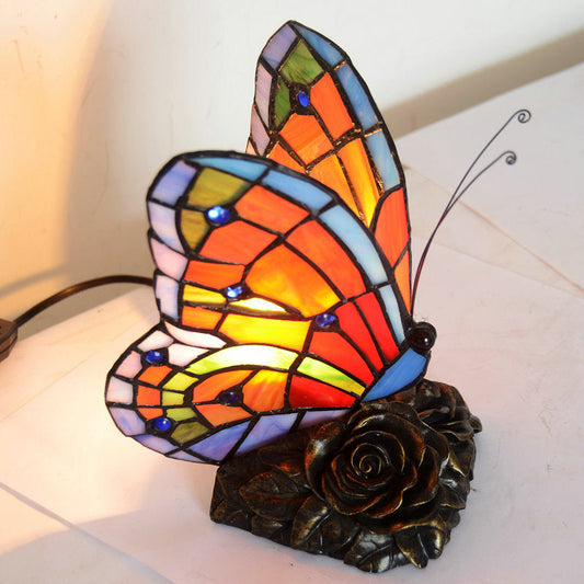 Lampe de Table Chic avec Abat-jour en Forme de Papillon et Base en Fleurs