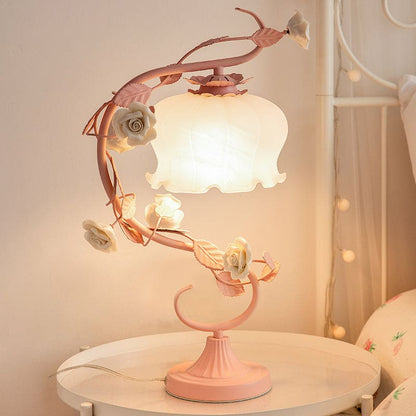Lampe de Table Charme Campagne avec Fleur Céramique – coloris Rose