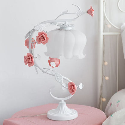 Lampe de Table Charme Campagne avec Fleur Céramique – coloris Blanc