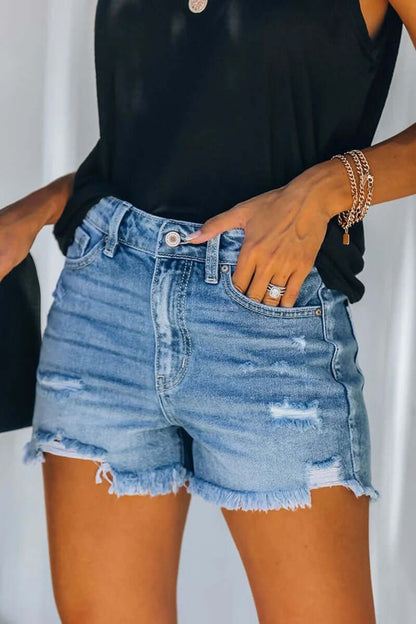 Short Déchiré en Jean Femme – Bleu foncé