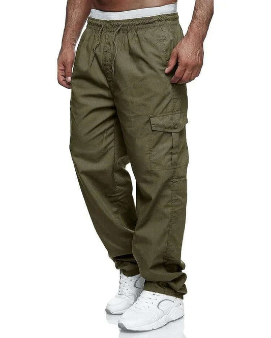 Men's Loose Fit Cargo Trousers with Elastic Waist – coloris Green