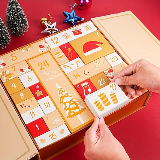 Calendrier de l'Avent de Noël 24 Jours en Bois, Boîte à Surprise Réutilisable pour Maison