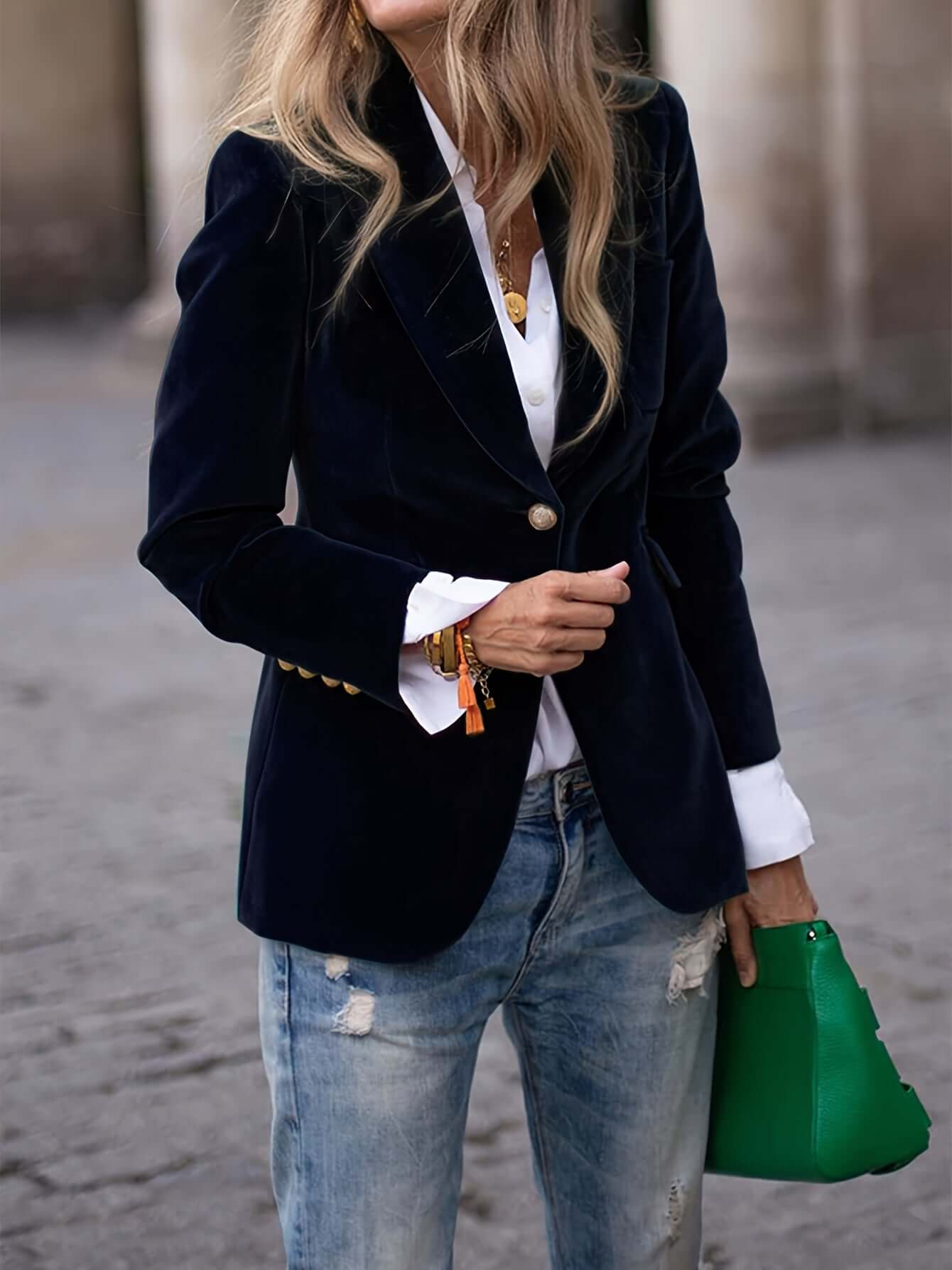 Blazer Vert Femme, boutons dorés