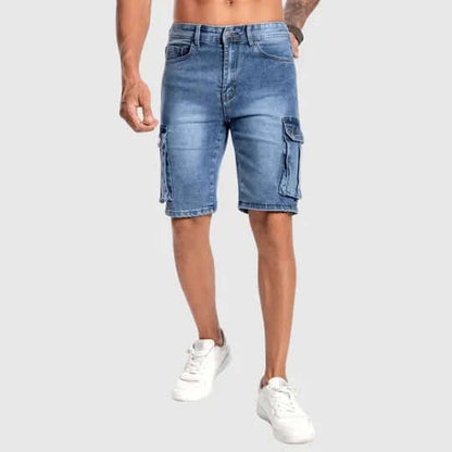 Short en Jean Homme, mi-longue, multi-poches, avec poches