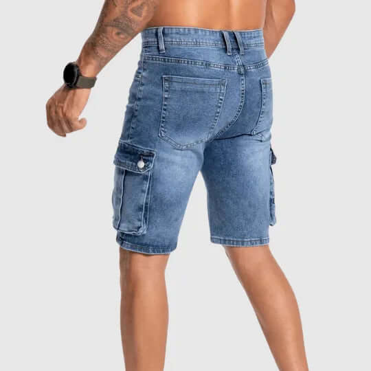 Short en Jean Homme, mi-longue, multi-poches, avec poches