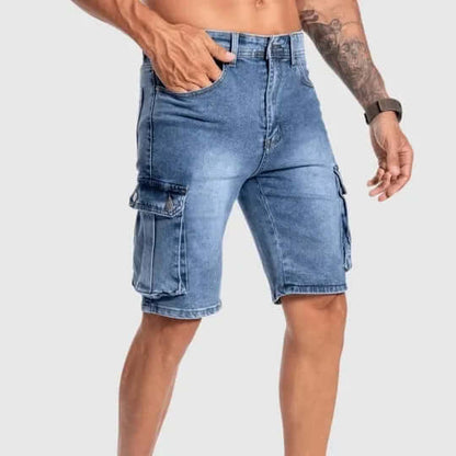 Short en Jean Homme, mi-longue, multi-poches, avec poches