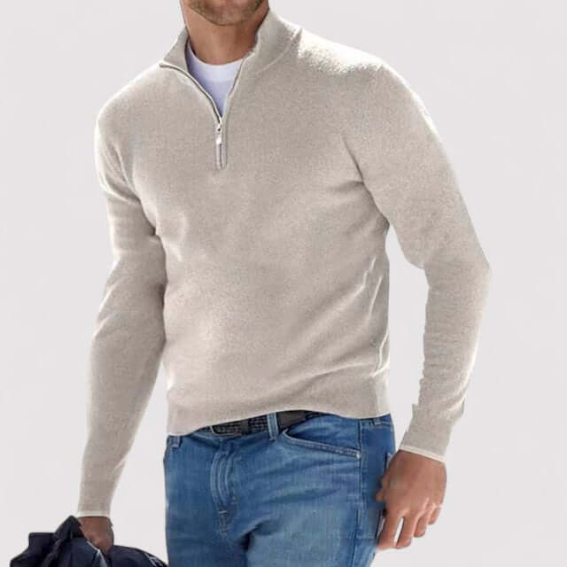 Pull Homme, demi-zip – Beige