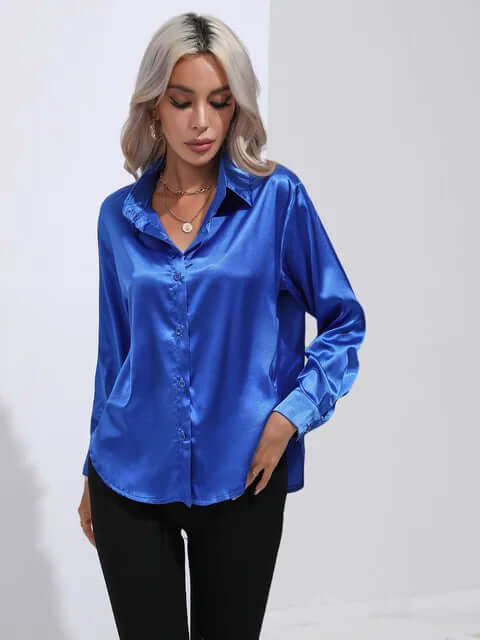 Blouse Femme long manches élégant haut pour – coloris Królewski Bleu
