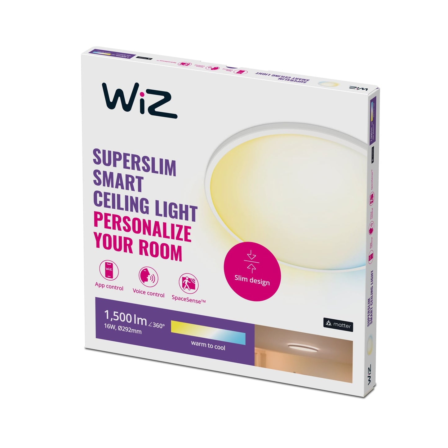 Plafonnier LED WiZ SuperSlim CCT Ø29cm blanc