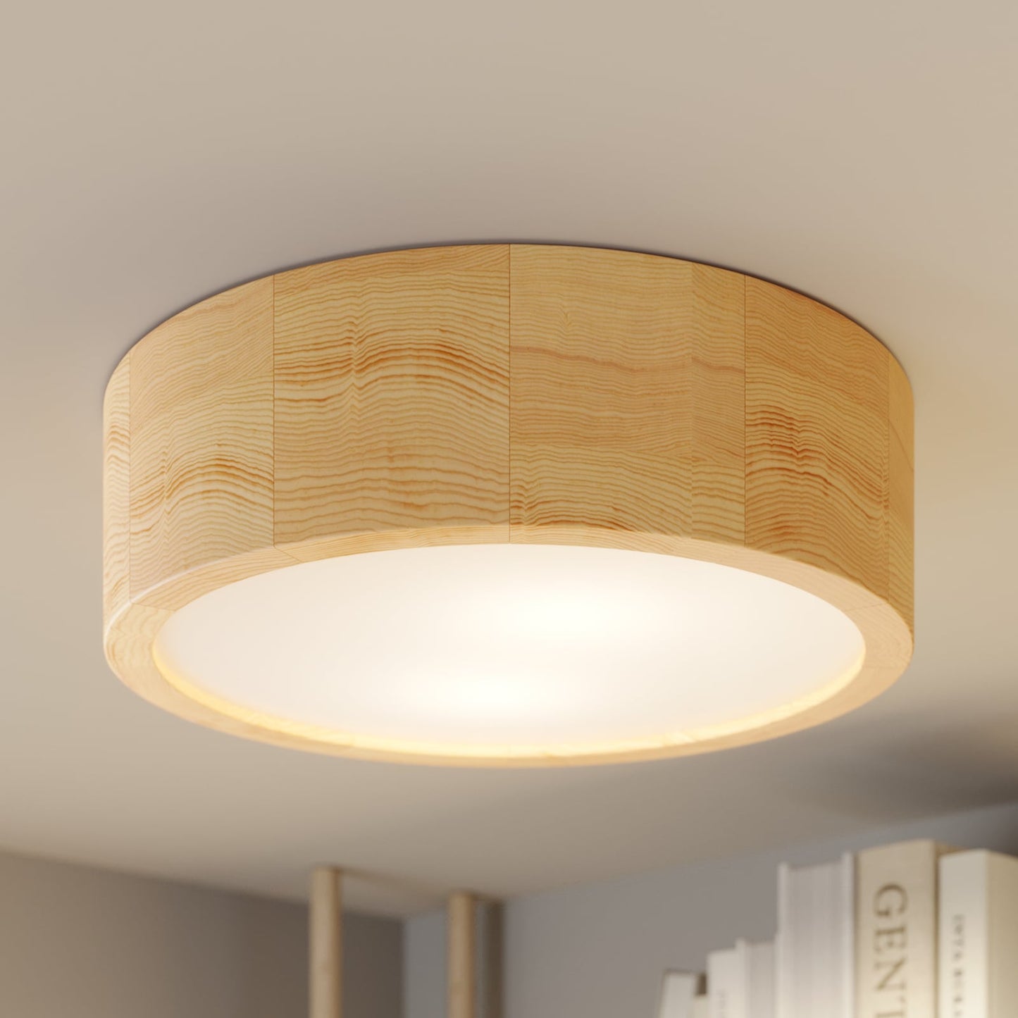 Plafonnier Cleo, Ø 27,5cm, 2 lampes, bois de pin, E27