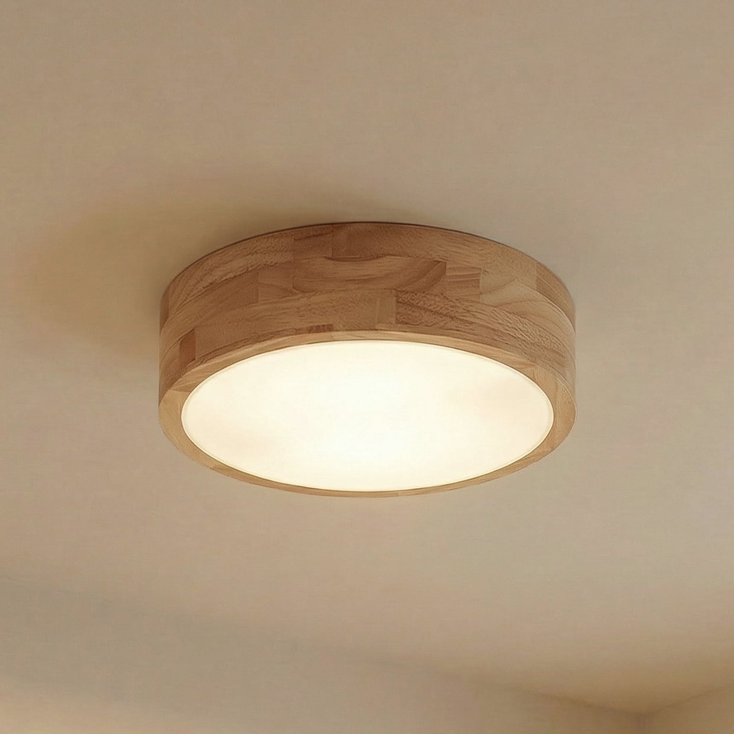 Plafonnier Lindby Tanju, Ø 30 cm, à 2 lampes, bois de caoutchouc, E27