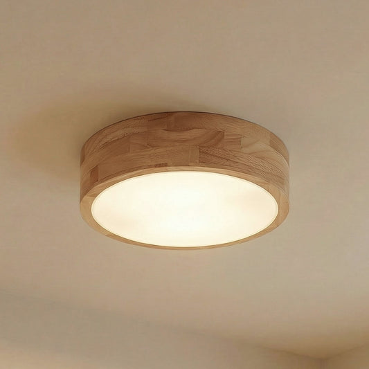 Plafonnier Lindby Tanju, Ø 30 cm, à 2 lampes, bois de caoutchouc, E27