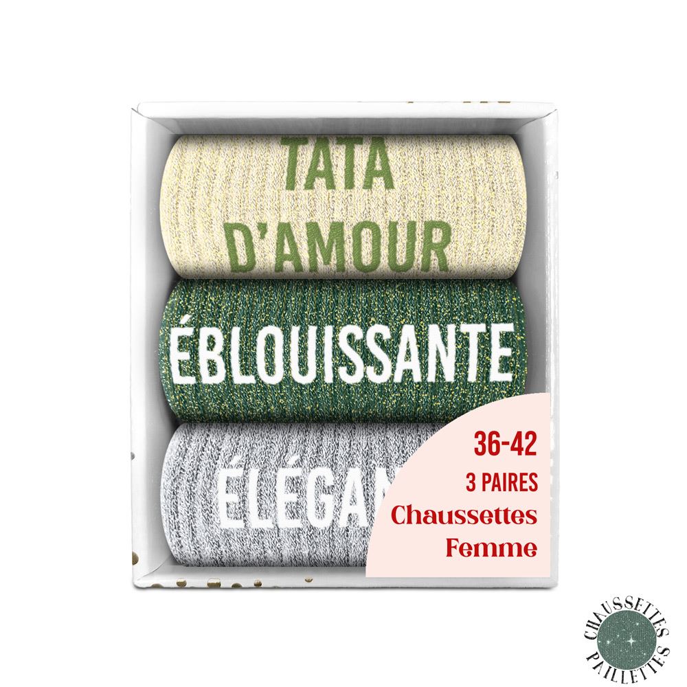 Coffret trio - Chaussettes à Paillettes - Tata d'Amour - Élégante - Éblouissante