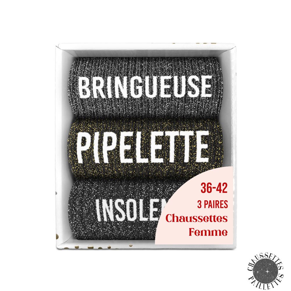 Coffret trio - Chaussettes à Paillettes - Bringueuse - Pipelette - Insolente
