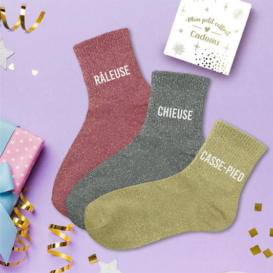 Coffret trio - Chaussettes à Paillettes - Râleuse - Chieuse - Casse Pied