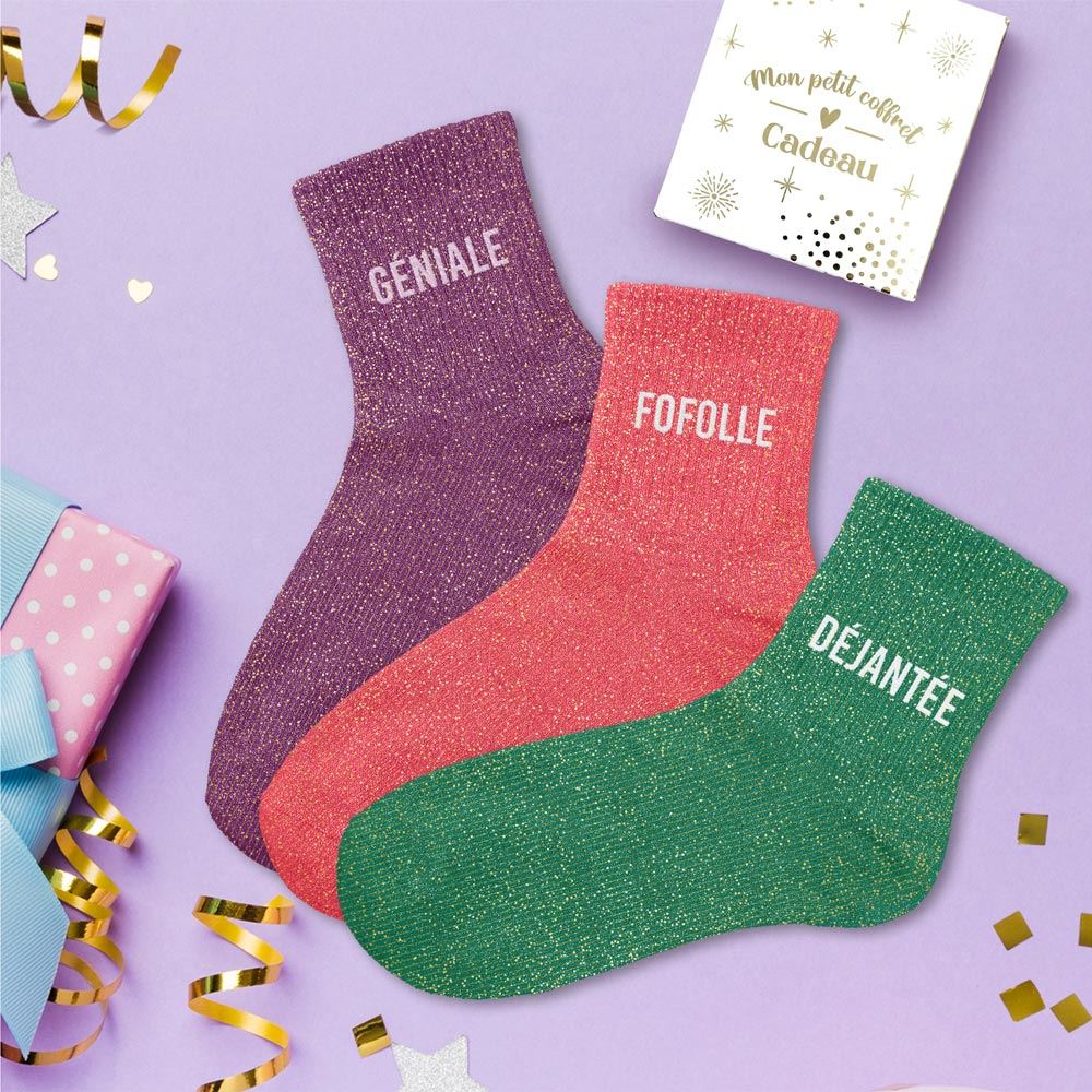 Coffret trio - Chaussettes à Paillettes - Géniale - Fofolle - Déjantée
