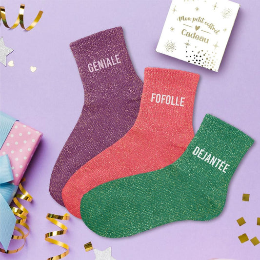 Coffret trio - Chaussettes à Paillettes - Géniale - Fofolle - Déjantée