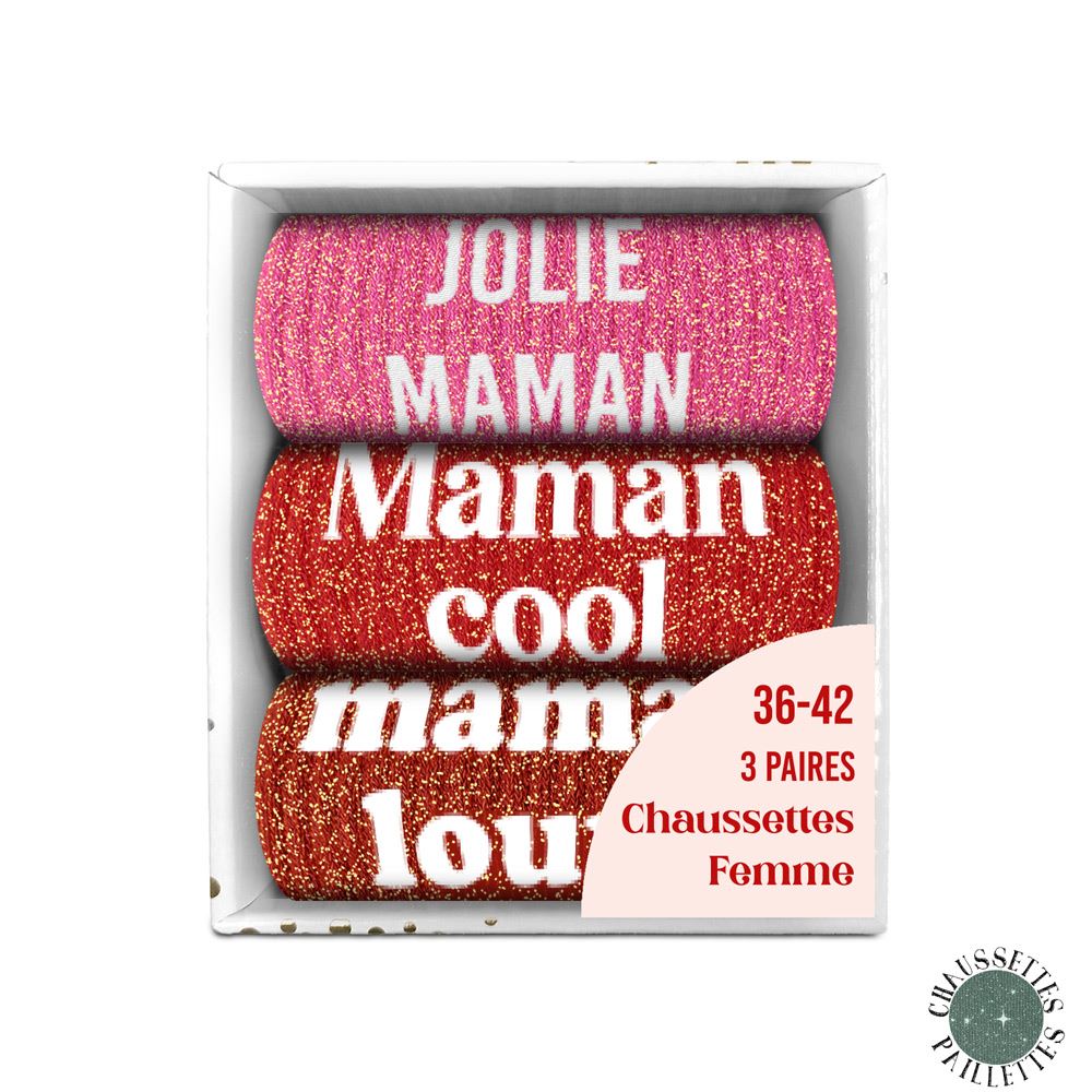 Coffret trio - Chaussettes à Paillettes - Jolie Maman - Maman Cool - Maman Louve