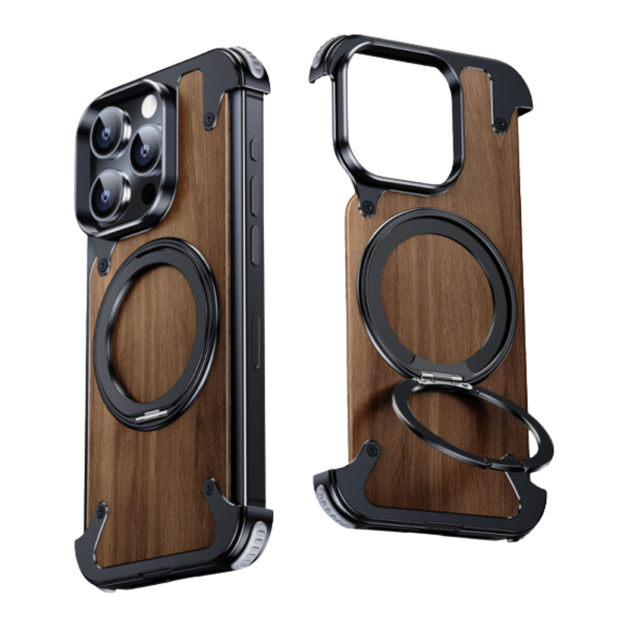 Étui Téléphone Bois Naturel avec Socle Pivotant