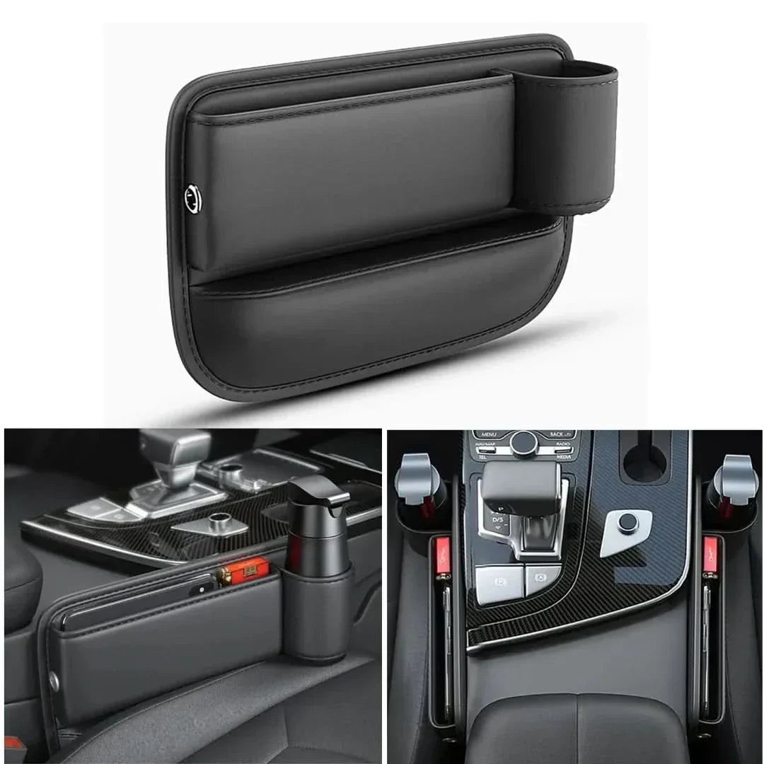 Organisateur de banquette auto cuir avec porte-verre