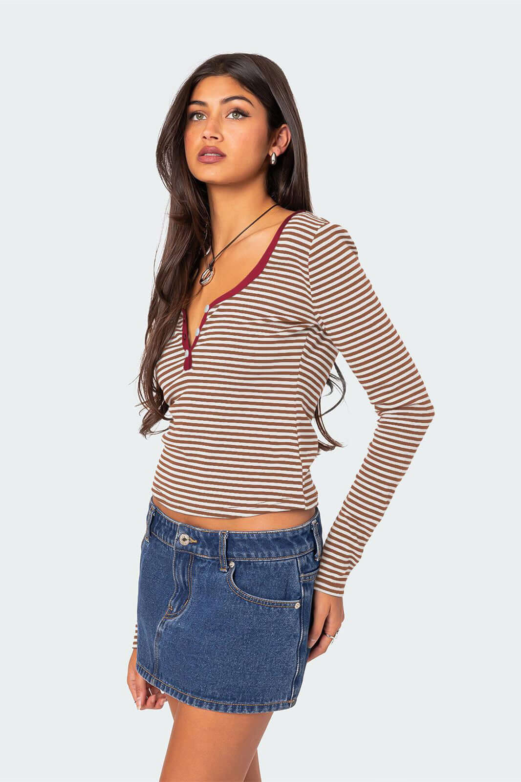 Haut Rayé Femme, col V