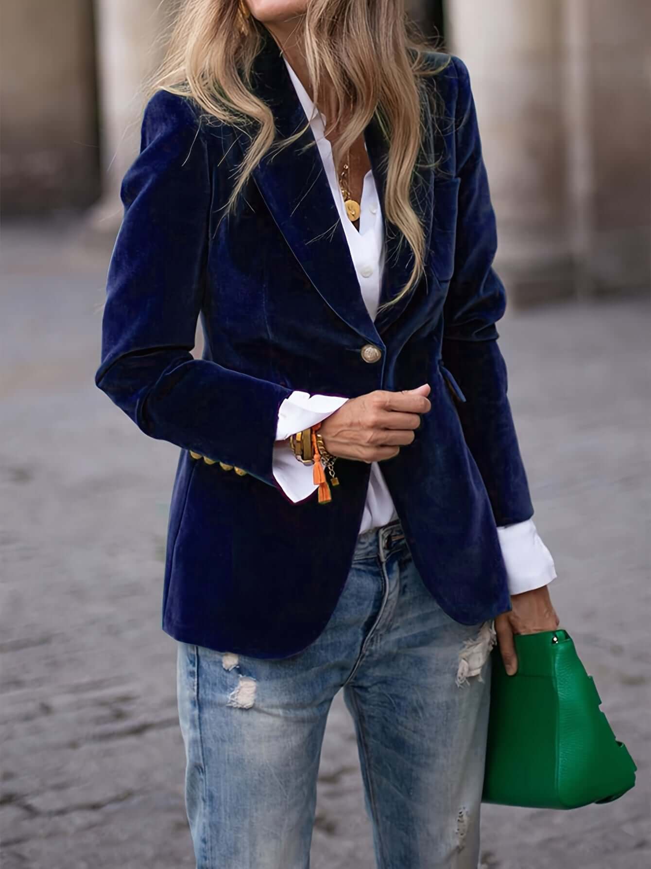 Blazer Vert Femme, boutons dorés