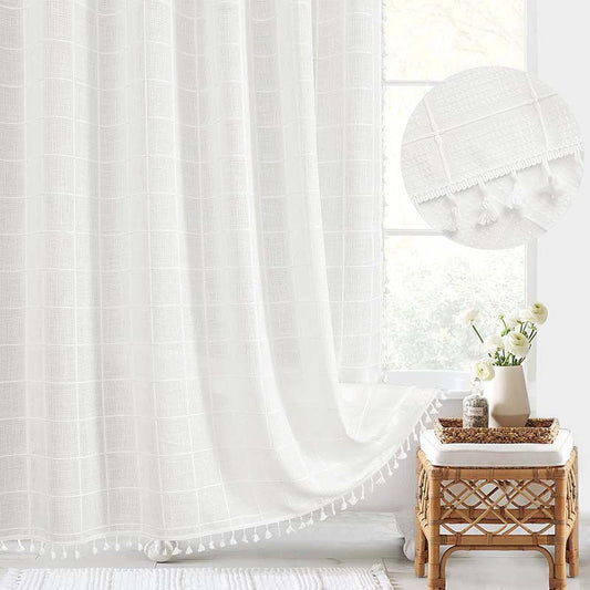 Bohemian Farmhouse Waterproof Linen Shower Curtain – coloris beige plaid