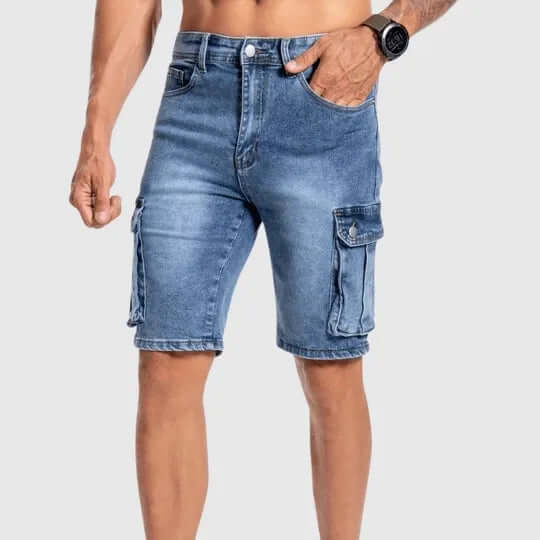 Short en Jean Homme, mi-longue, multi-poches, avec poches