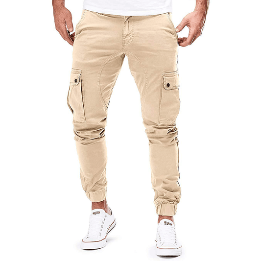 Men's Slim Fit Stretch Cargo Trousers – coloris Beige
