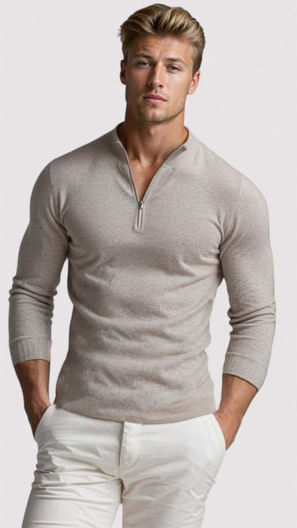 Pull Homme, demi-zip – Beige