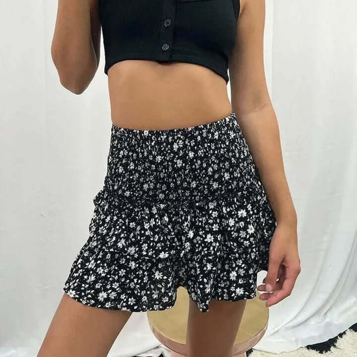 Jupe Bohème Smockée Femme, courte