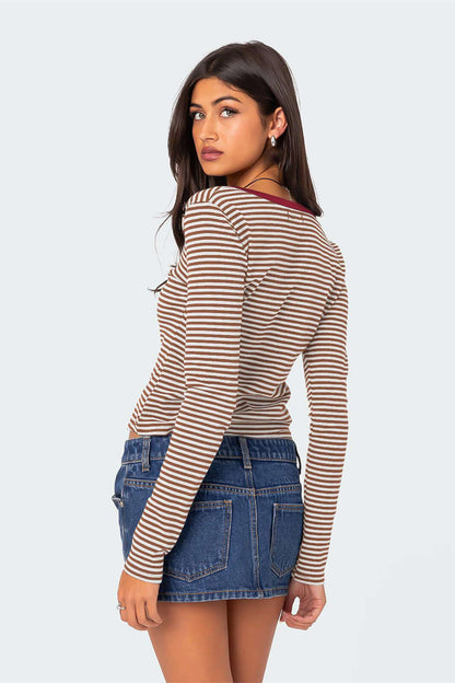 Haut Rayé Femme, col V