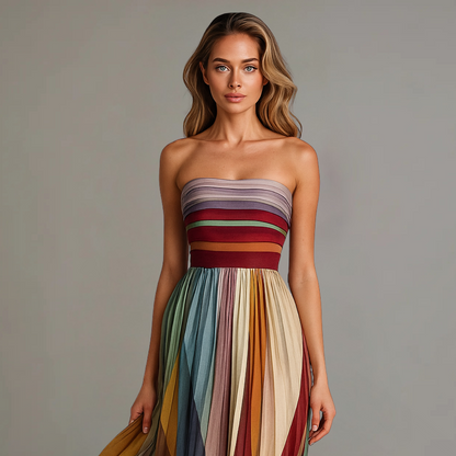 Robe Bustier Plissée Élégante Femme, longue