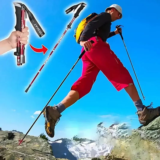 Foldable Aluminum Trekking Pole for Effortless Hiking – coloris Red