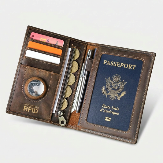 Zéphyr - Porte-Passeport Cuir Premium avec Étui AirTag