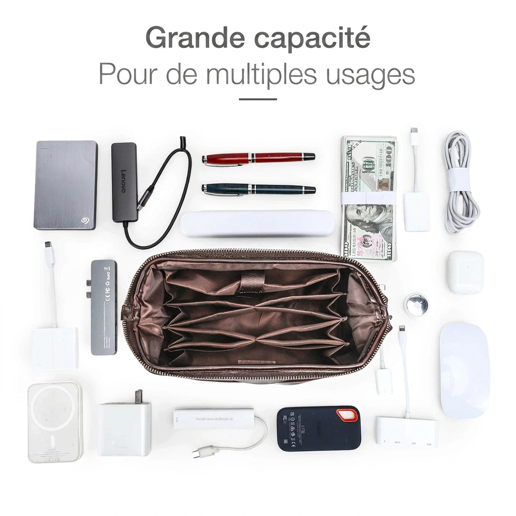 Zéphyr - Pochette de Rangement Câbles en Cuir Véritable